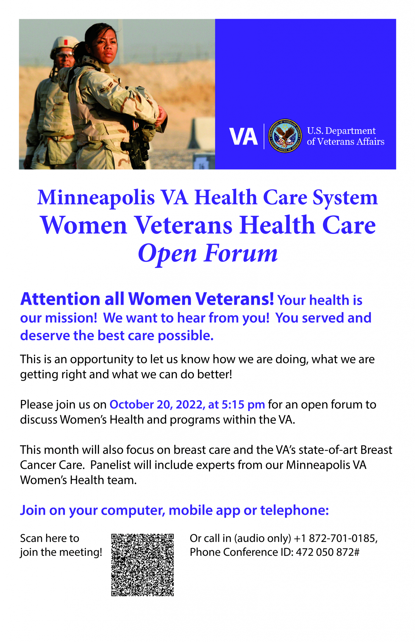 Minneapolis VA Health Care System Women Veterans Health Care Open Forum MACV