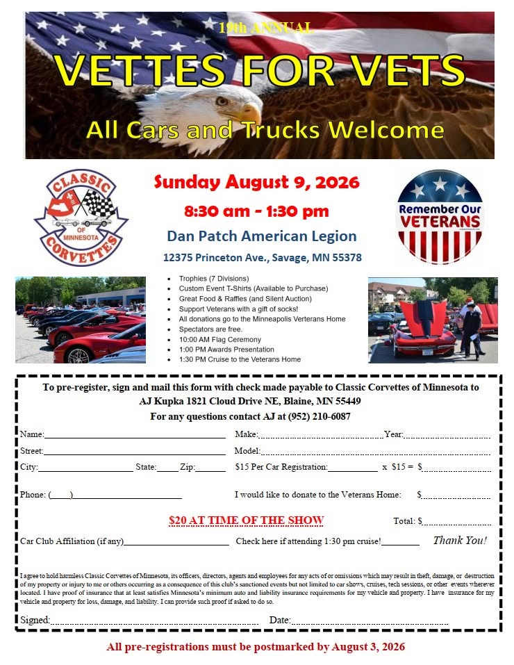 Vettes For Vets- 19th Annual Car Show